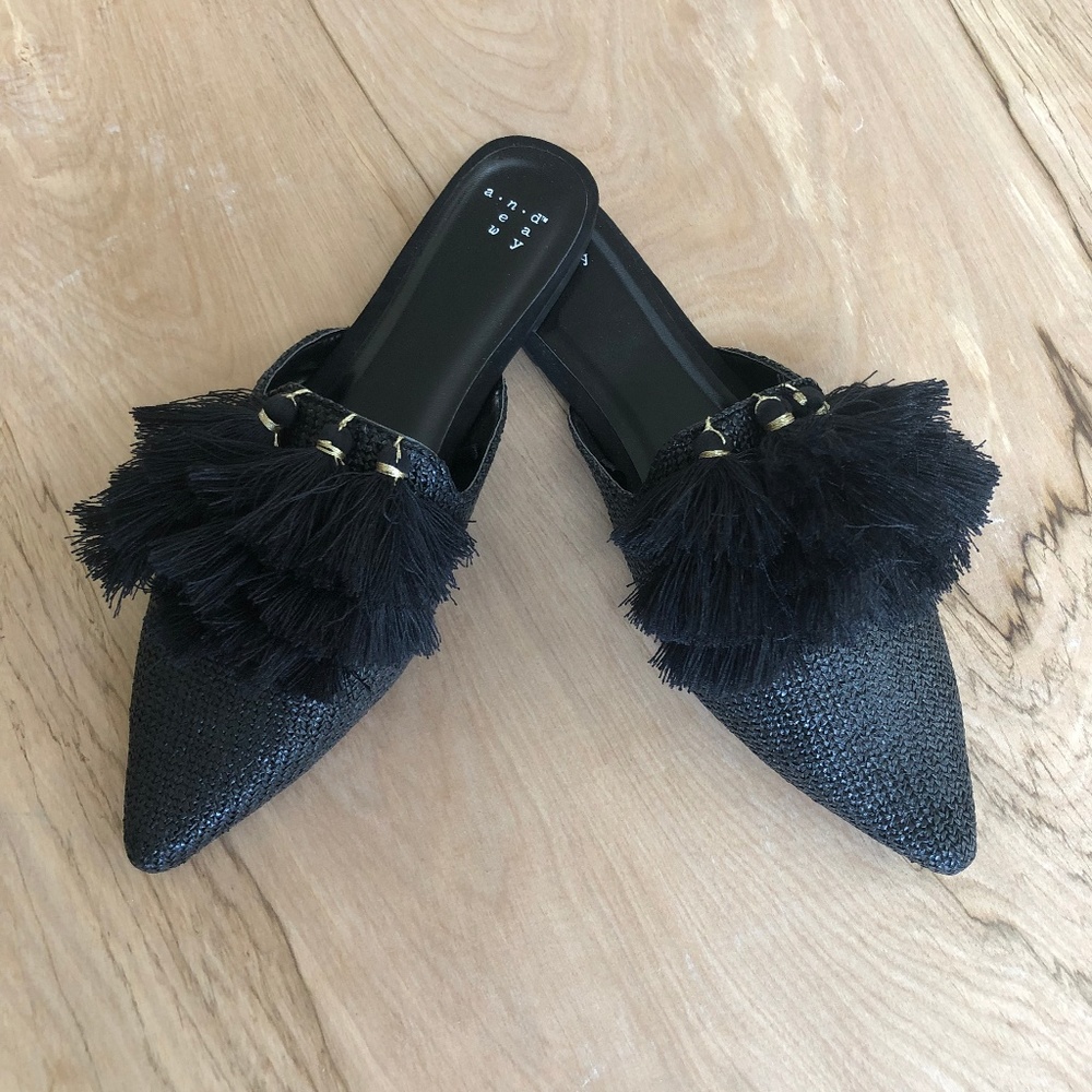 A New Day Antoinette Woven Tassle Pointed Mules